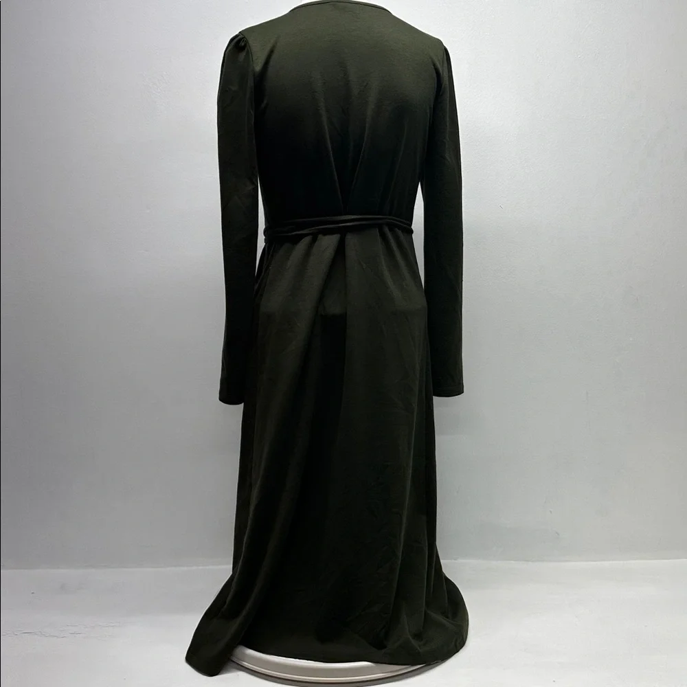 Emerson Fry Ballet Wrap Dress Adjustable Tie Waist Puff Sleeve Olive Green XS